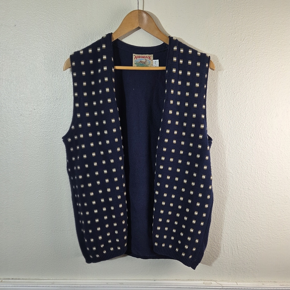 Men’s Vintage Adirondack Navy Knit Sweater Vest Geometric Size Medium